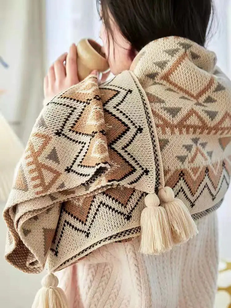 Vintage Boho Tassel Knitted Plaid Blanket