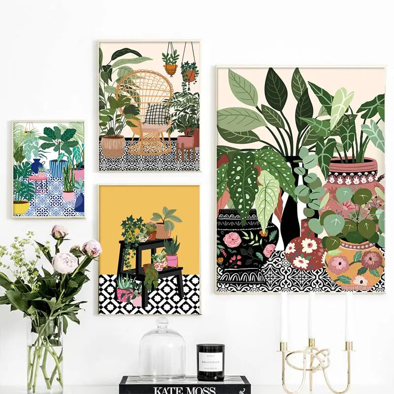 Boho Botanical House Plants Poster for Wall Art