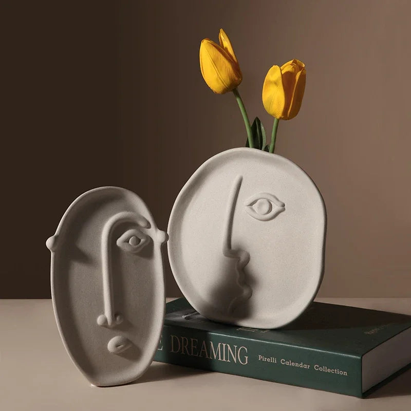 Nordic Ceramic Face Vase - Artistic Home Decor