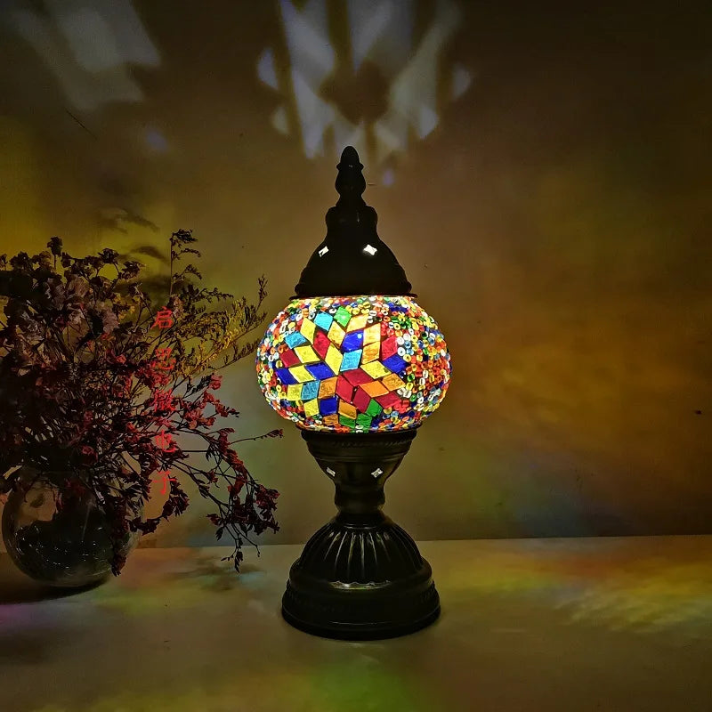 Vintage Turkish Mosaic Table Lamp - Art Deco Style