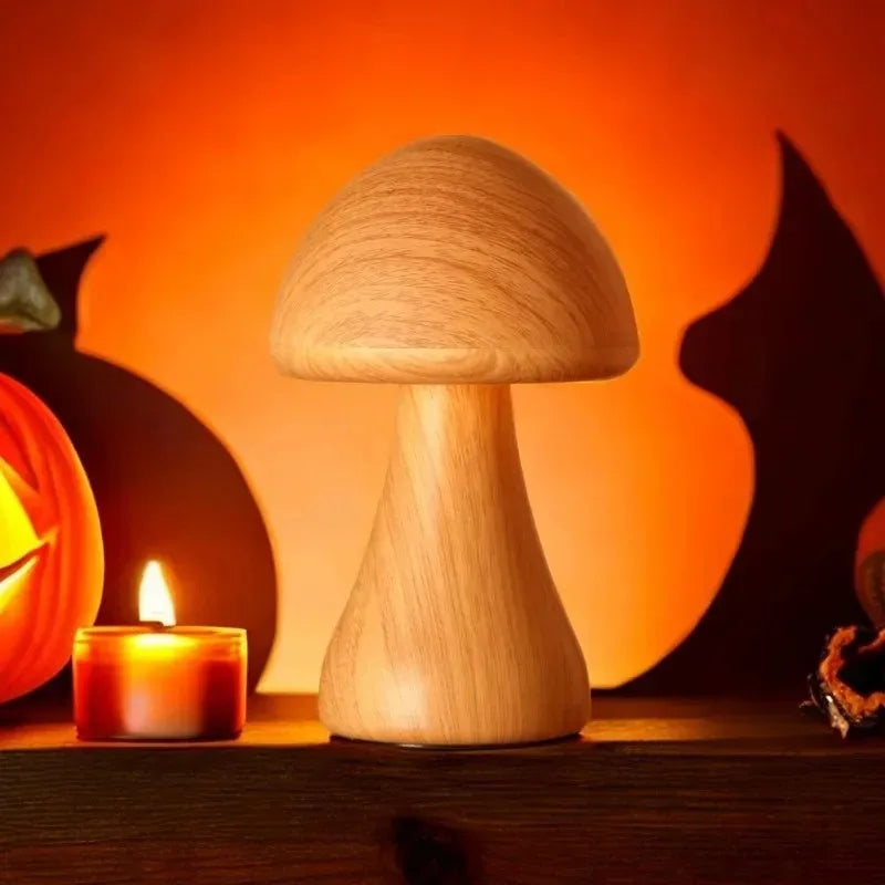 Smart Touch LED Wooden Mushroom Night Light USB Lamp