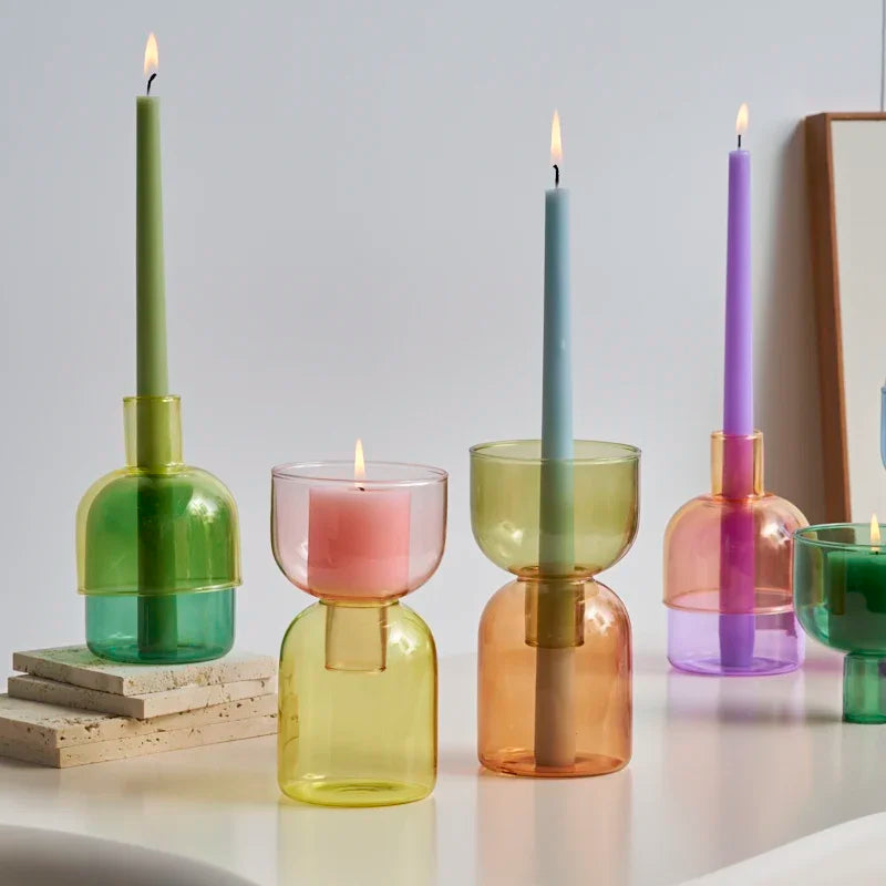 Colorful Glass Flower Vase and Candle Holder