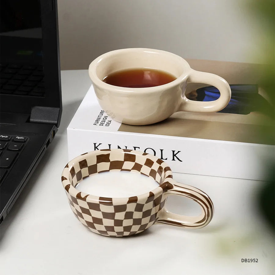 200ml Retro Niche Checkerboard Coffee Mug