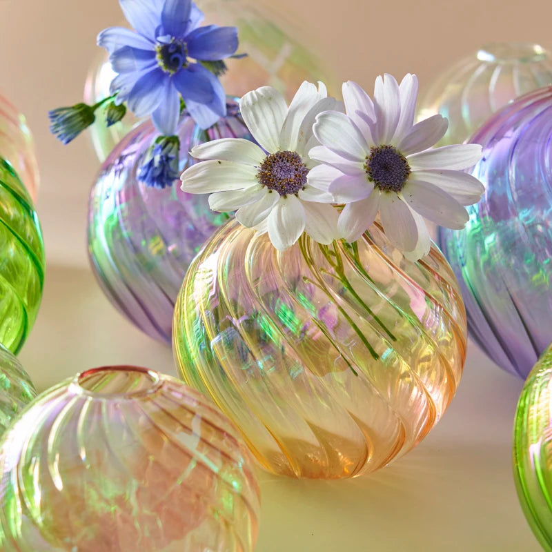 Iridescent Glass Ball Vases for Home Decoration