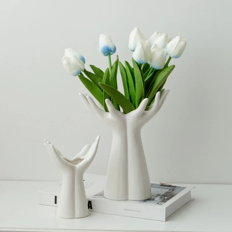 Ceramic Hand Palm Vase for Flower Arrangements