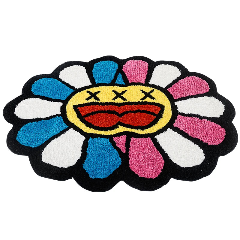 Pink Blue Smiling Face Tufted Rug