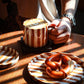 Hand Drawn Striped Ceramic Mug with Plate Set