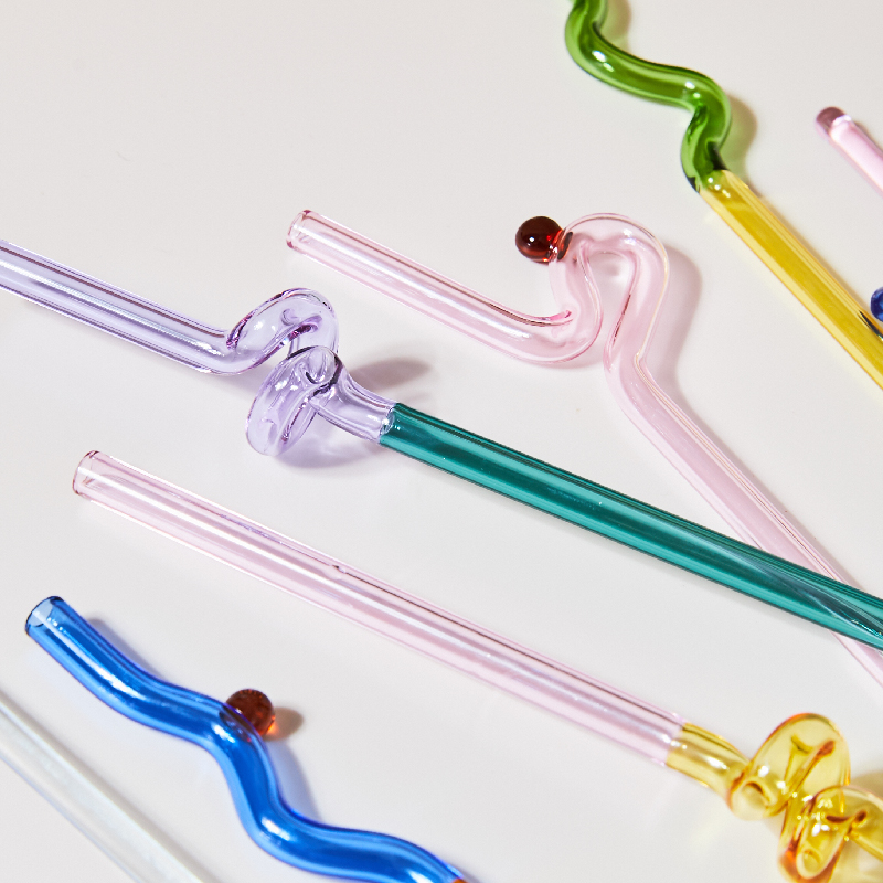 5pcs/Set Heat Resistant Glass Straws with Brush - Set of 5