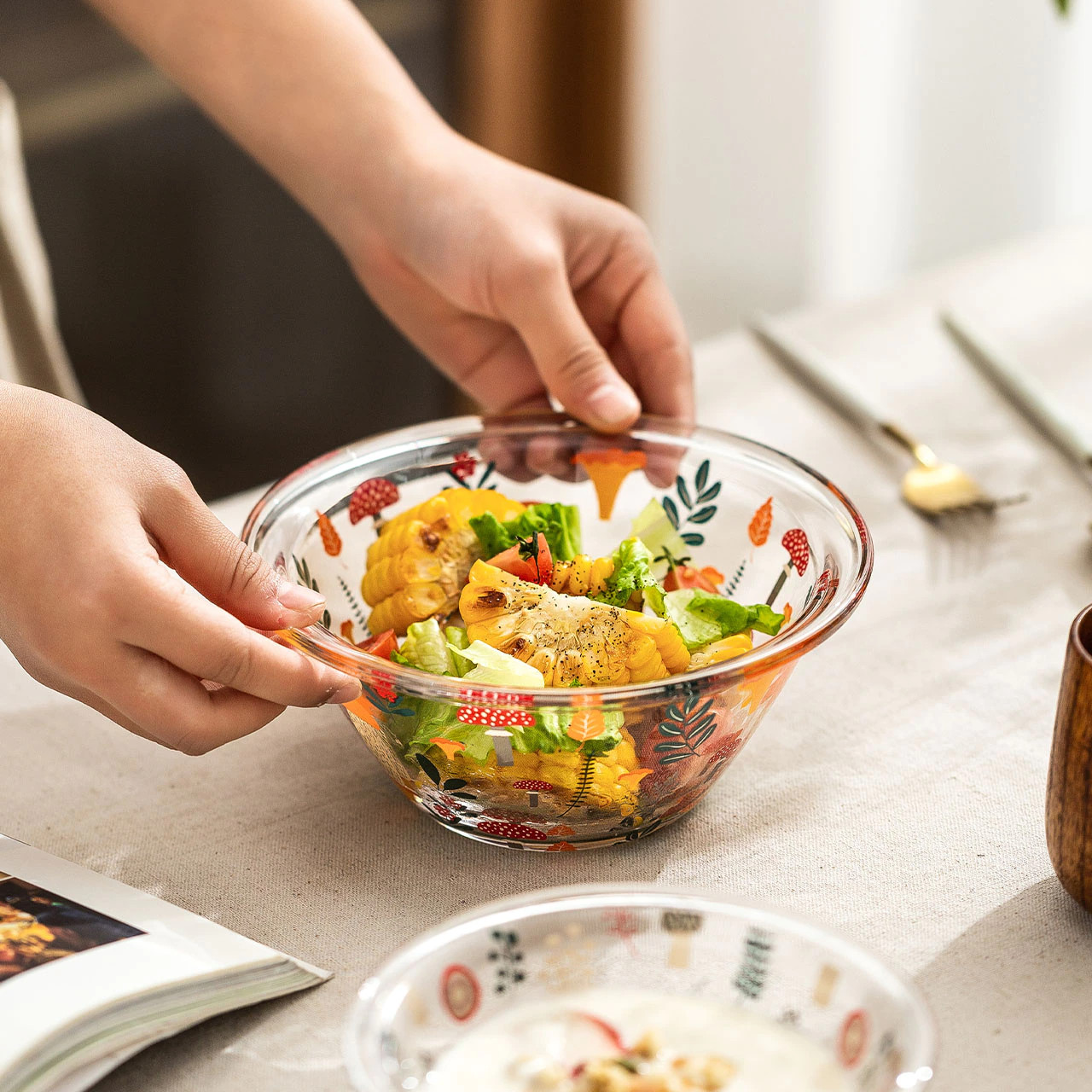Mushroom Glass Bowls, Morning Salad Cereal Dessert Bowls for Breakfast Dinner Lunch