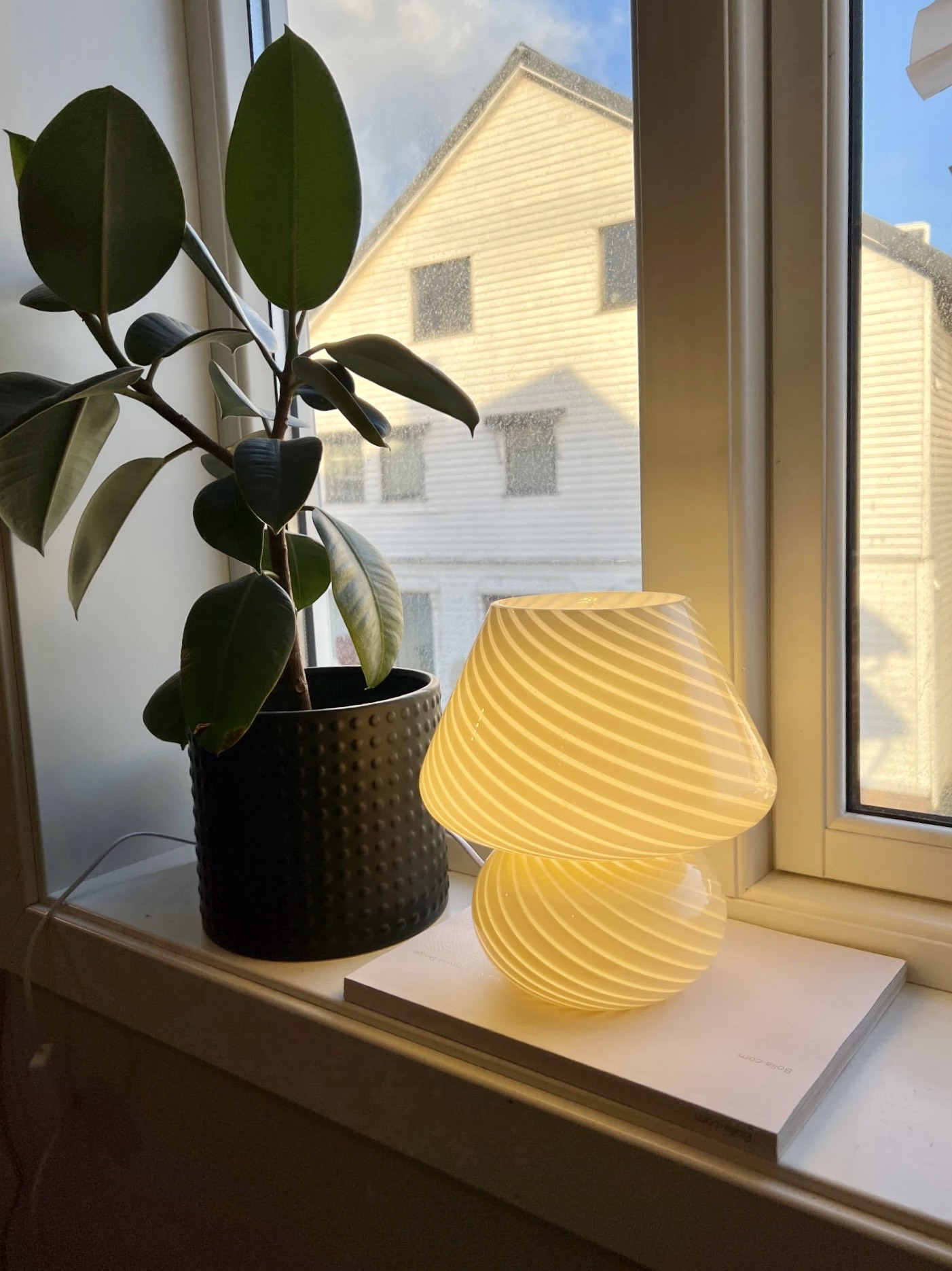 Large Nordic Striped Glass Mushroom Lamp
