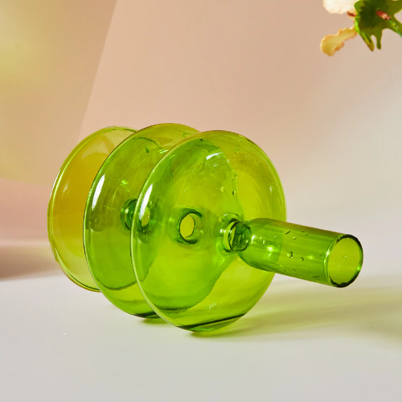Groovy Nordic Green Colorful Glass Wavy Candle Holders