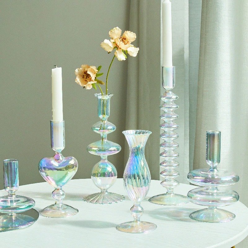 holographic glass iridescent candle jars with
