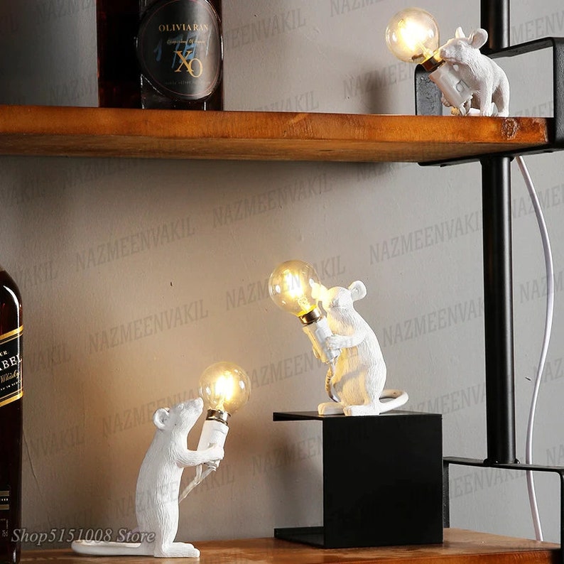 Nordic Resin Animal Rat Mouse Table LED Lamp