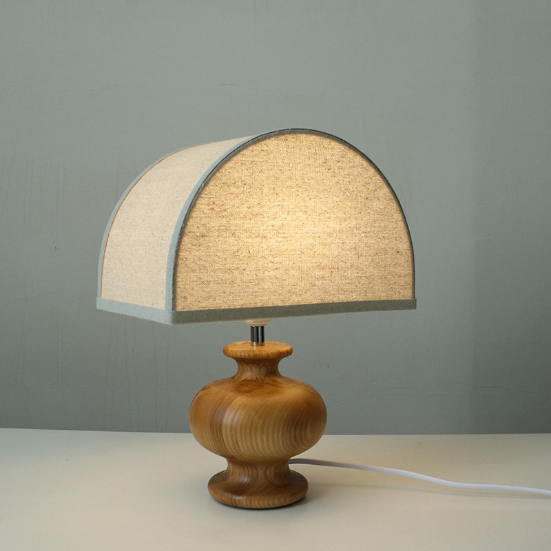 Retro Japanese  Bedside Lamp with Natural Linen Lamp Shade