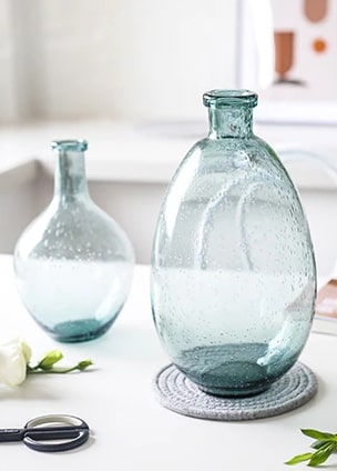 Aesthetic Clear Blue Bubble Glass Vase