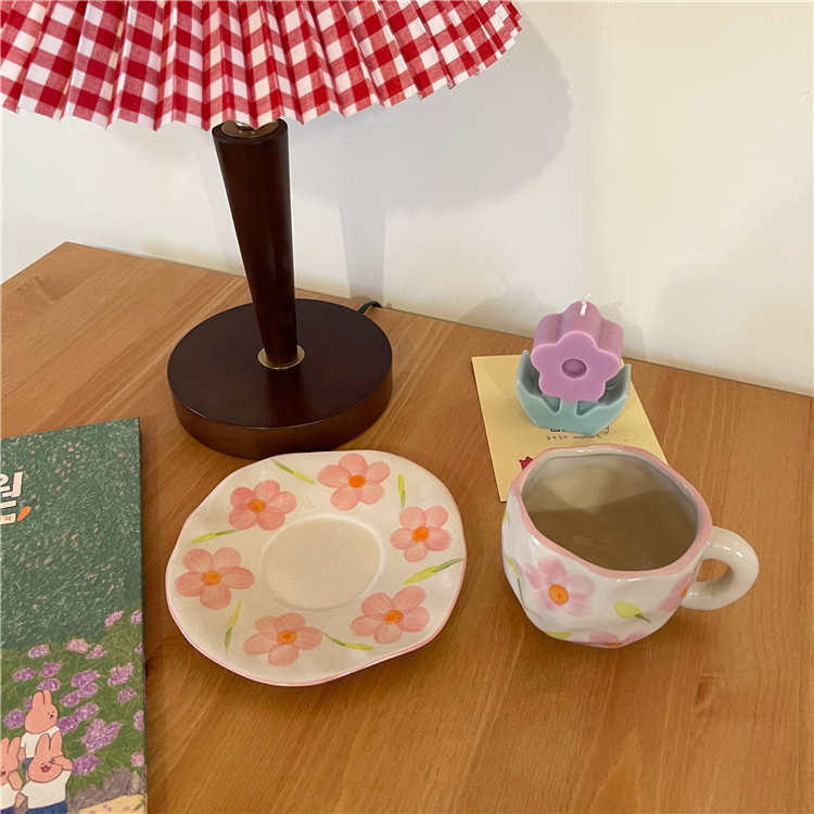 Aesthetic Cottagecore Hand Painted Floral Ceramic Mug and Saucer Set –  Nazmeen Decor