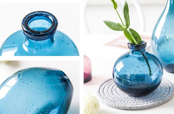 Aesthetic Deep Blue Bubble Glass Vase Nazmeen Decor