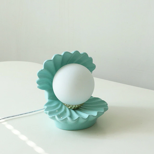 Aesthetic Pastel Ceramic Pearl Shell Table Lamp, Mermaid Night Light