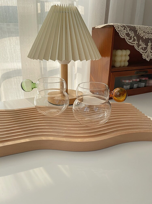 Aesthetic Wavy Ripple Bubble Glass Cup with Small Circle Handle