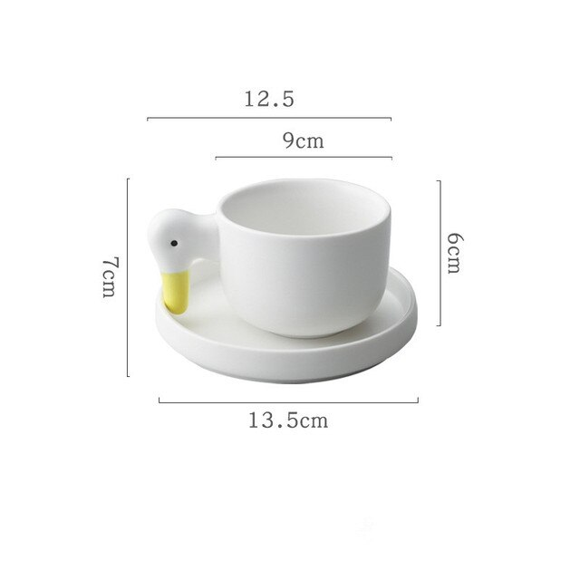 Cute White Duck Coffee Mug Saucer Set