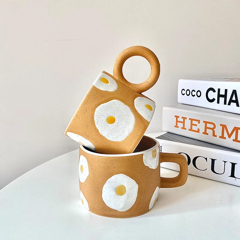 Egg Ceramic Coffee Mugs With Round/ Square Handle