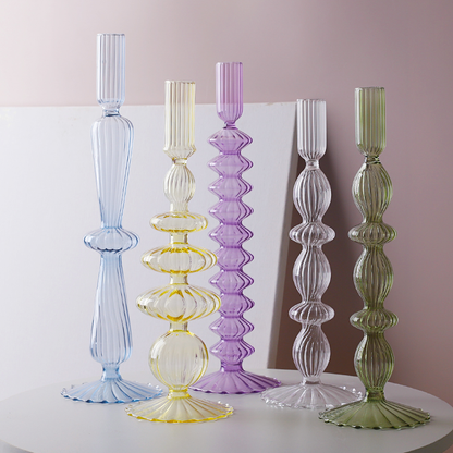 Groovy Colorful Ripple Glass Candle Holders for Home Wedding Room Party Decoration