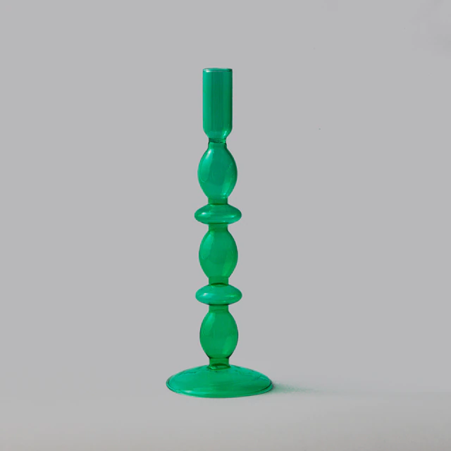 Groovy Green Glass Candle Holder, Modern Abstract Wavy Glass Vase, Mid-Century Modern Decor