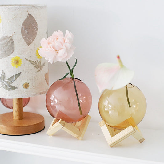 Hydroponic Round Glass Vase with Wood Shelf