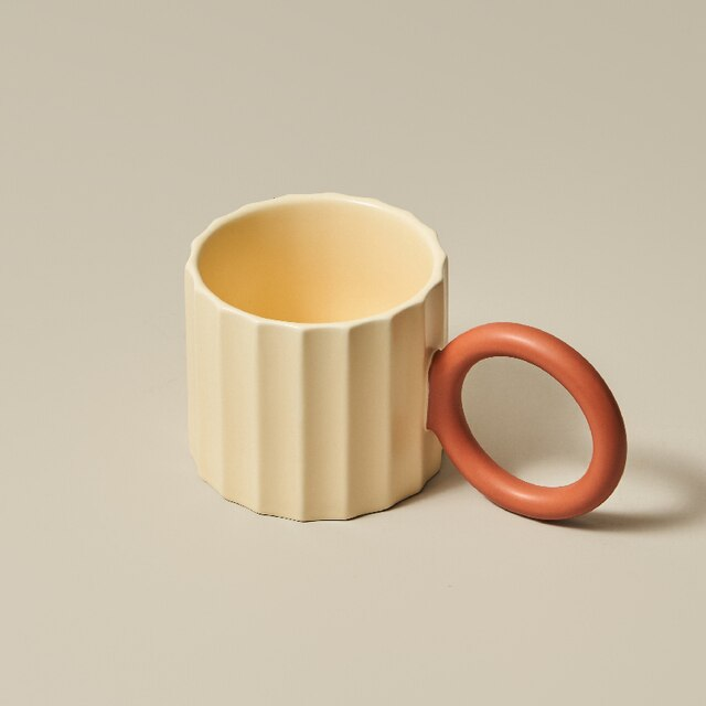 Japanese Pastel Ripple Ceramic Mug, Artsy Chic Handle Coffee Tea Cup