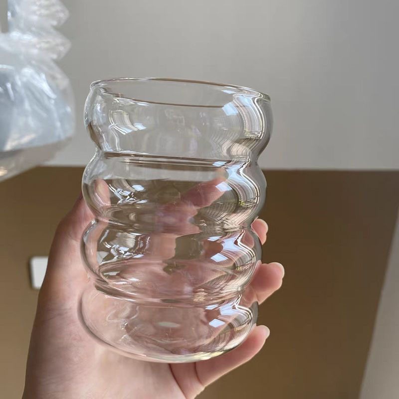 Minimalistic Crescent Moon Curved Wavy Ripple Glass Cup