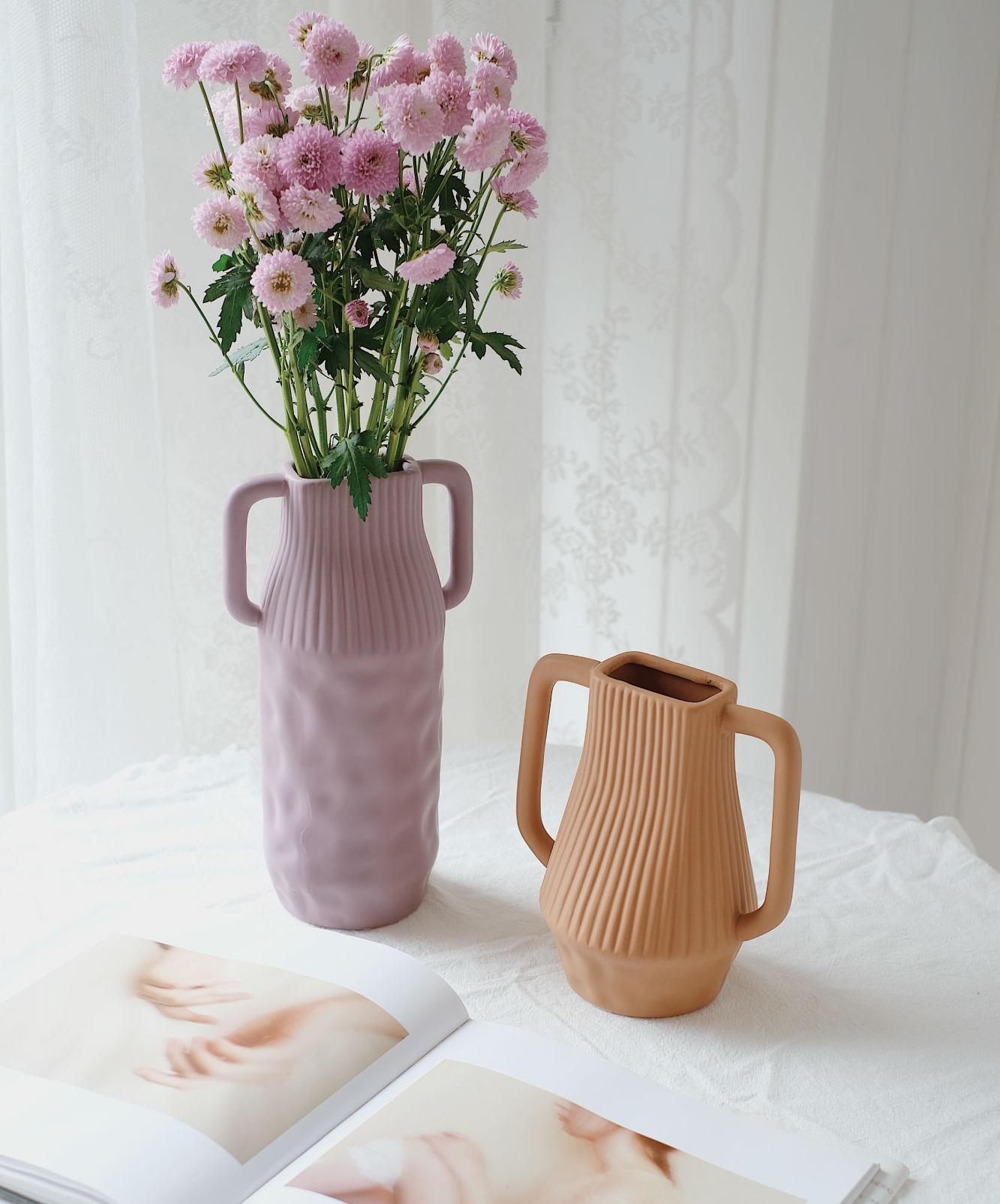 Pastel Morandi Geometric Ceramic Vases For Dried Flowers