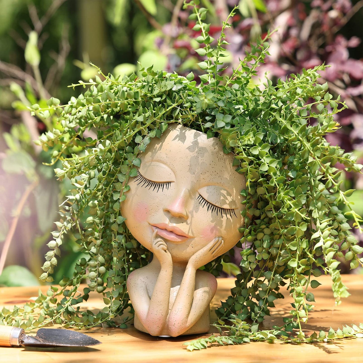 Resin Face Head Planter Plant Flower Pot With Drain Holes