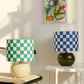 Retro Checkeredboard Table Lamp with Glass Base and Checkered Fabric Lampshade