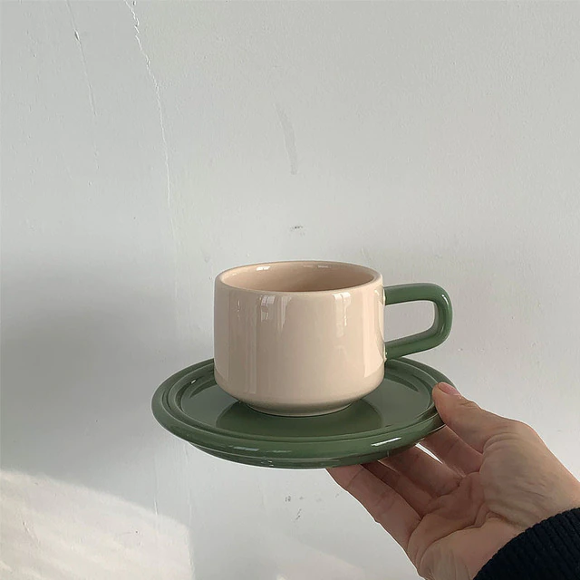 Retro Clashing Ceramic Latte Mugs Saucer Set