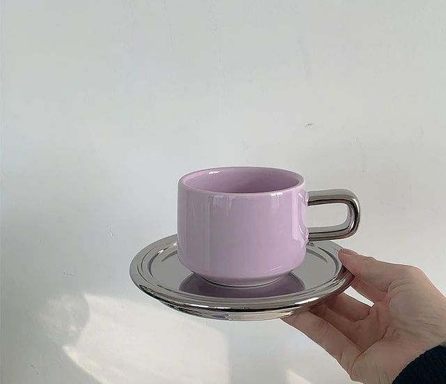 Retro Clashing Ceramic Latte Mugs Saucer Set