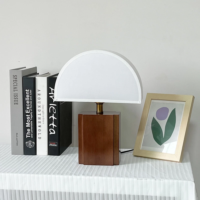 Retro Half Moon Table Lamp with Solid Wood Base