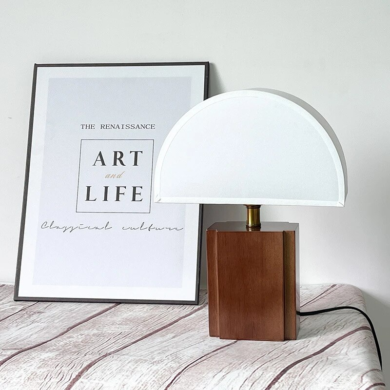 Retro Half Moon Table Lamp with Solid Wood Base