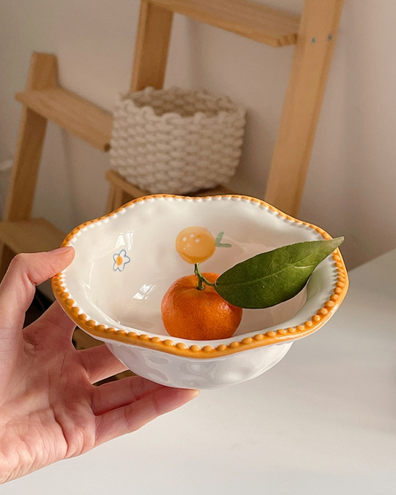 Retro Japanese Small Orange Ceramic Bowl For Breakfast Fruit Cereal Yogurt