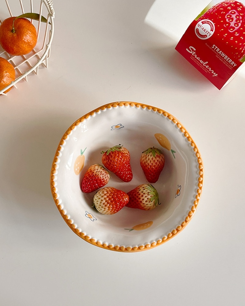 Retro Japanese Small Orange Ceramic Bowl For Breakfast Fruit Cereal Yogurt