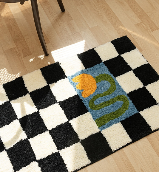 Retro Plaid Flowers Checkered Soft Area Rug Tatami Floor Mat Non Slip