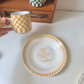 Simple Ceramic Checkered Coffee Mug and Plates