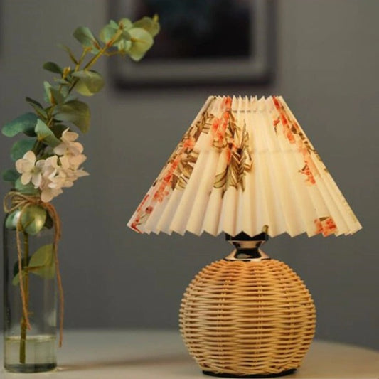 Vintage Korean Pleated Rattan Table Lamp
