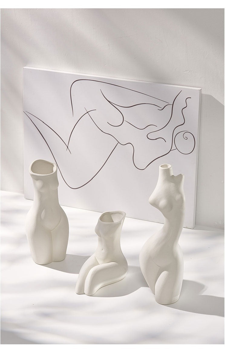 Nordic White Abstract Nude Female Body Vase For Flowers