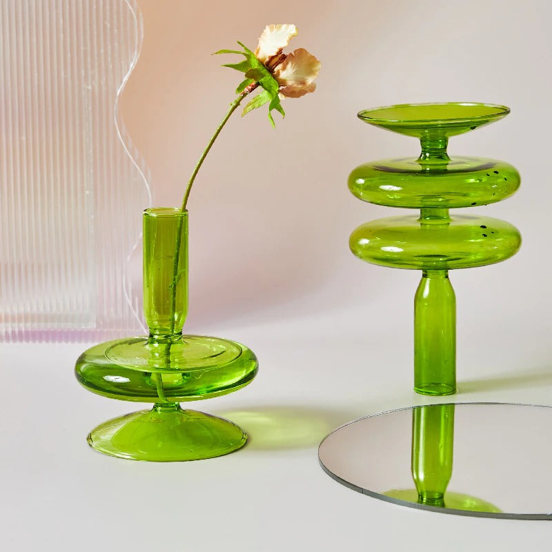 Nordic Green Glass Candlestick Candle Holders