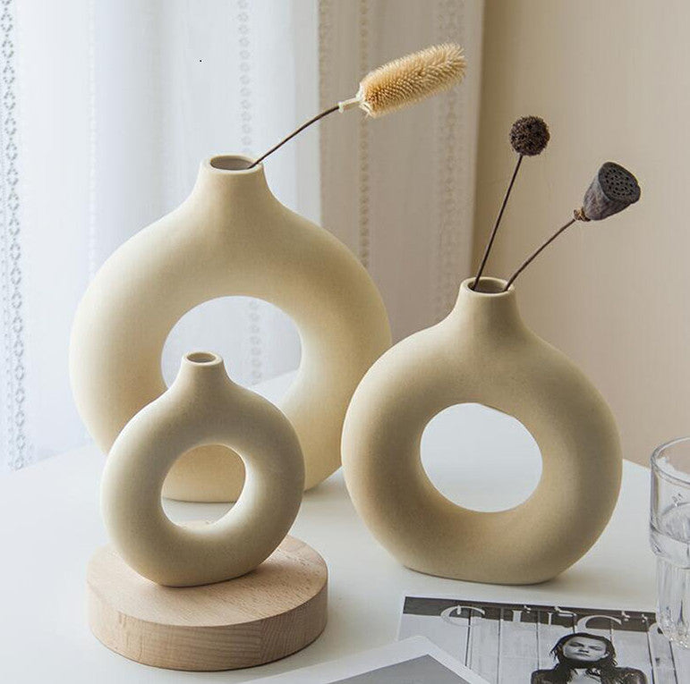 Set of 3 Donut Vase Circular Hollow Vase